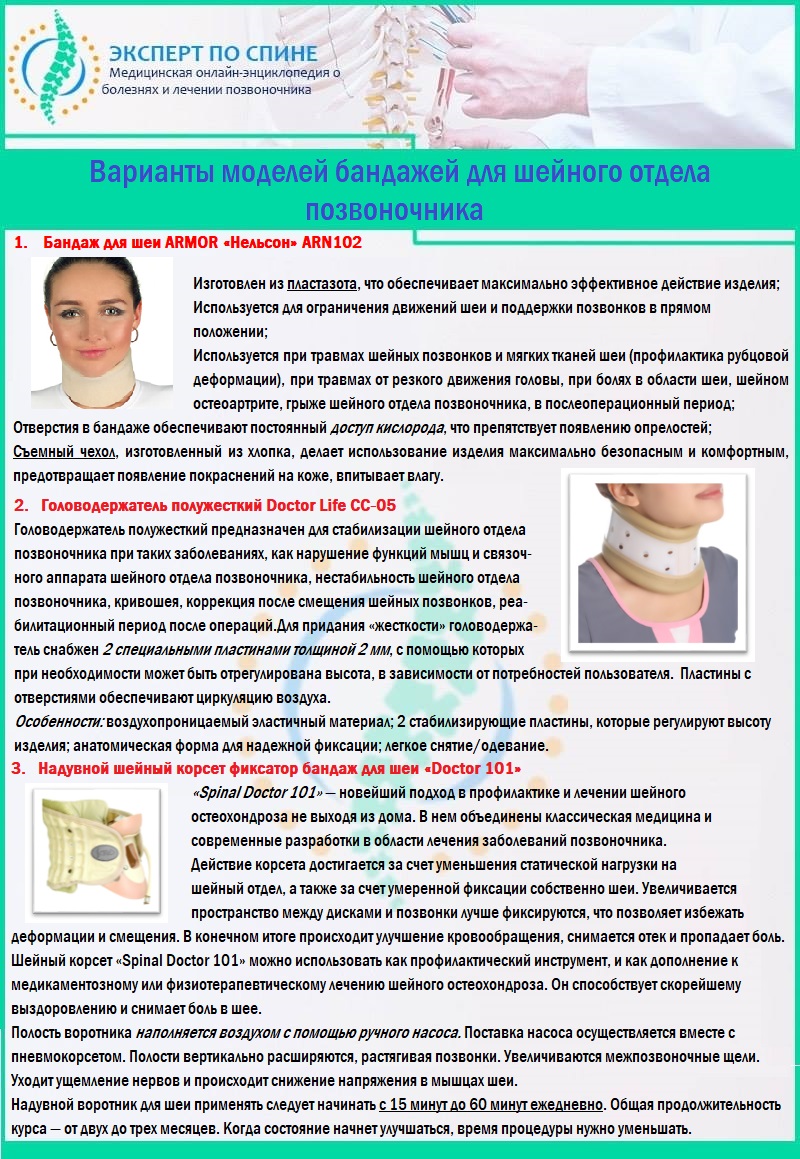 Варианты моделей бандажей для шейного отдела позвоночника