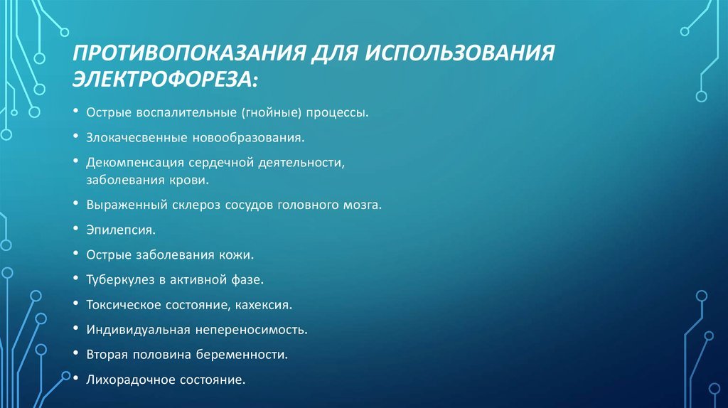 Противопоказания для использования электрофореза